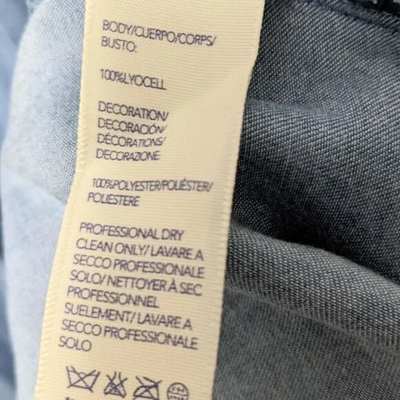 REBECCA MINKOFF Dev Off Shoulder Chambray Lyocell Embroidered Dress M - Picture 7 of 8